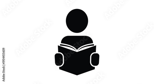 A person reading an open book simple black graphic silhouette