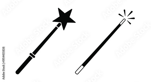 Two magic wands and a star a simple black graphic silhouette