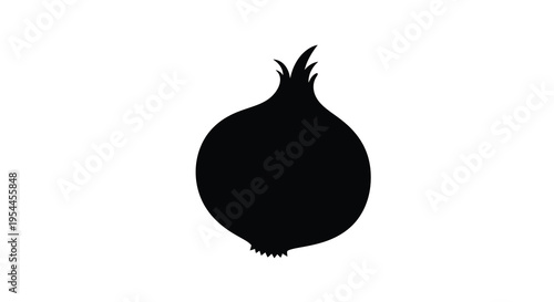 A stark black silhouette of an onion against a white background silhouette