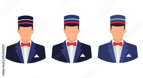 Three hotel bellhops in uniform a striking visual silhouette