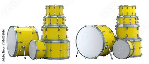 Canvas Print Set of realistic drums or drumset on white background