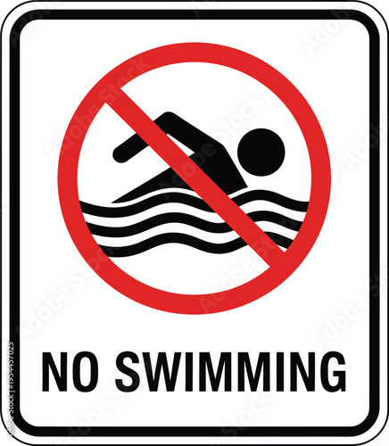 No Swimming Sign Vector Illustration - Safety Warning for Water Areas