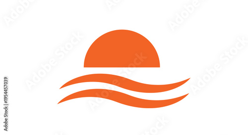 Vector orange sunset over wavy sea icon