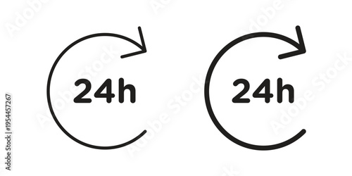 Tableau sur toile 24 Hrs icon symbol. Vector outline drawing. Editable stroke.