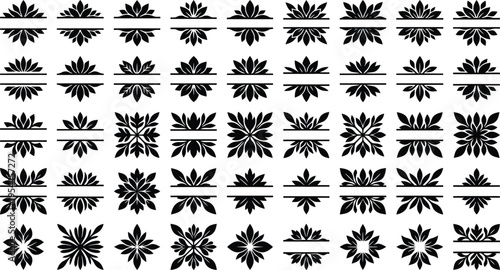 Array of Black Symmetrical Leaf and Petal Designs on White Background design element abstract