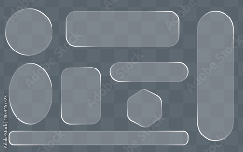 “Modern Glass UI Kit Transparent Panels Buttons Shapes Overlay Elements Frosted Glass Interface Vector Set”