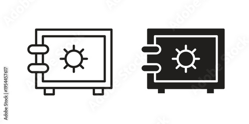 Bank vault icon symbol. Vector outline drawing. Editable stroke.