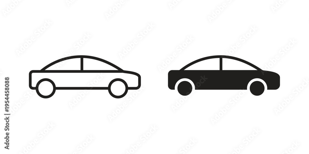 Fototapeta premium Car icon symbol. Vector outline drawing. Editable stroke.