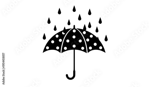 Yellow polka dot umbrella protecting from rain flat vector illustration minimal weather concept