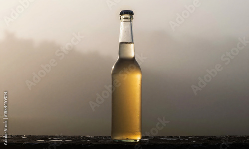 Beverage bottle in morning mist atmosphere with backlight glow  Generative AI