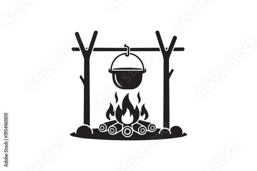 Campfire silhouette on white background