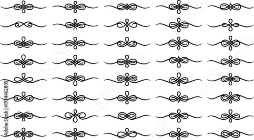 Seamless Pattern of Black Flourishes and Swirls on White Background ornament decorative