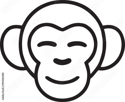 Shy Monkey Head Cute Animal Simple Outline Illustration On White Background