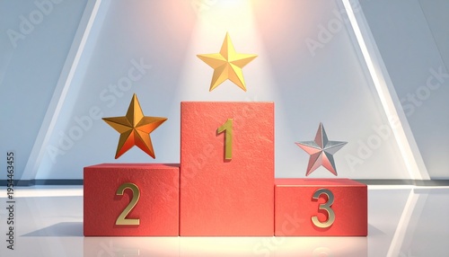 Podium ranking blocks with gold, silver, bronze stars