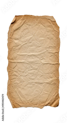 A crumpled brown paper isolated on transparent background