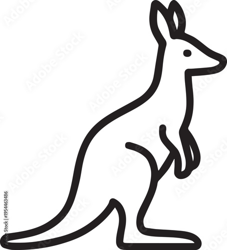 Standing Kangaroo Wild Animal Simple Outline Illustration On White Background