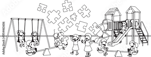 Boys, girls, children in educational fun activty theme