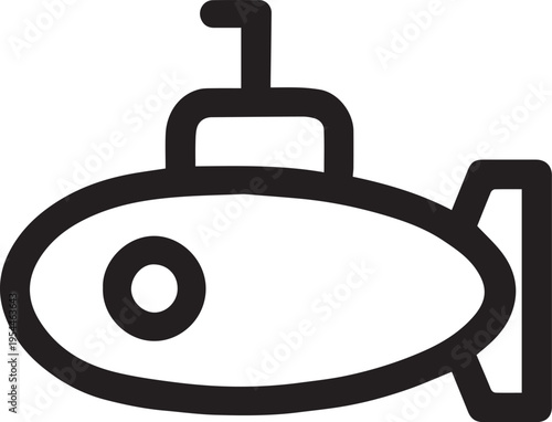 Submarine Underwater Marine Vehicle Simple Outline Illustration On White Background