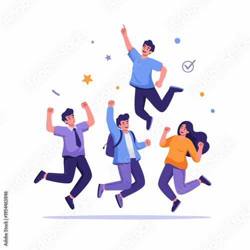 Group of Diverse People Celebrating Success with Joyful Jumps.