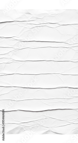 A close-up view of a crumpled white paper background isolated on transparent background