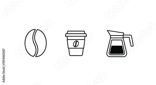 Coffee beans a to go cup and a pot in a simple silhouette