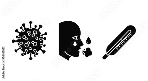 Coronavirus symptoms fever cough and illness depicted as a silhouette