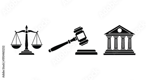 Scales of justice gavel and courthouse in a black silhouette