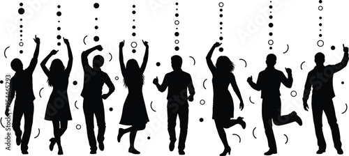Dancing people silhouettes collection, party crowd celebration figures, men and women dancing, nightlife event vector isolated on white background
