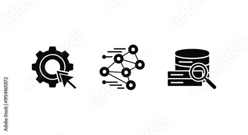 Data analysis icons depicting technology and information processing silhouette