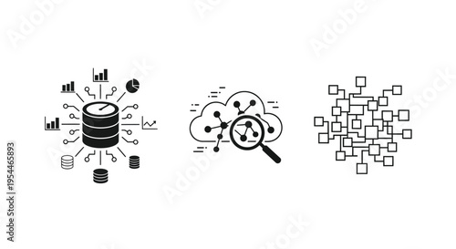 Data analysis and cloud computing icons presented as a silhouette