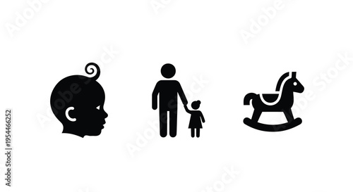 Family icons depicting a baby child and rocking horse silhouette