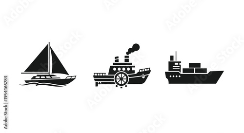 Three different boat types are depicted in black silhouettes