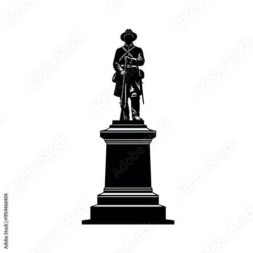 Confederate Soldier Monument Silhouette Vector Illustration.