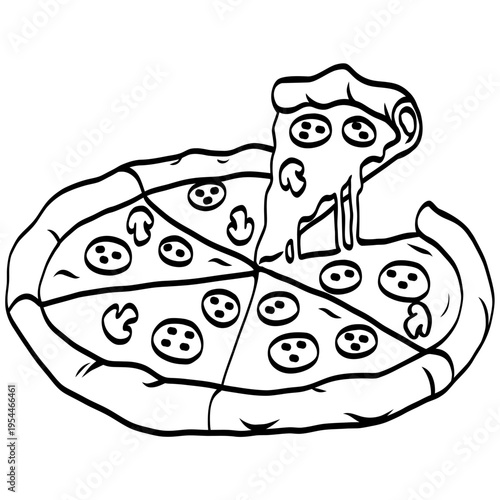 Pizza Slices Drawing Outline Illustration Vector