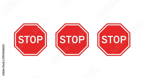 Three identical red stop signs arranged in a horizontal row silhouette