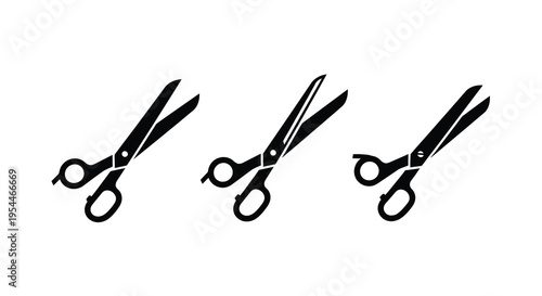 Three pairs of scissors displayed in a minimalist black silhouette