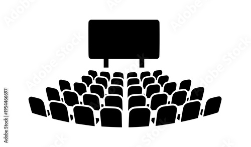 Cinema hall icon vector with seating rows and screen simple filled design isolated on white background