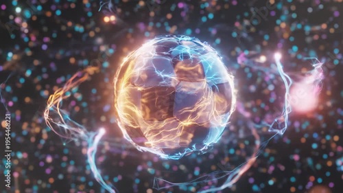 Futuristic Soccer Ball with Electric Energy Trails and Bokeh Lights Background