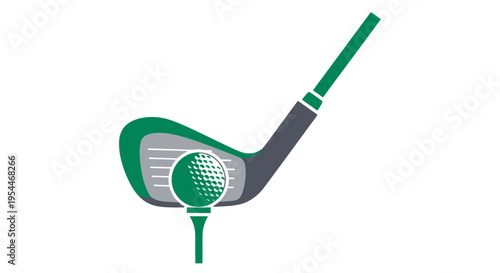 Minimalist Golf Club Iron and Ball on Tee Vector Icon, Green and Grey Flat Design for Sports Branding