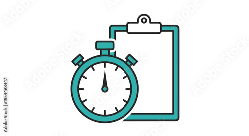 Time Management and Productivity Icon: Stopwatch with Clipboard for Task Tracking, Deadlines, and Efficiency Tracking. Flat Vector Illustration.