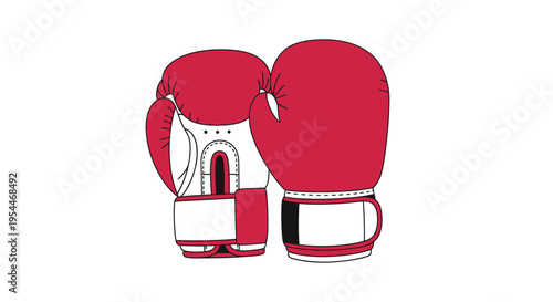 Red Boxing Gloves Vector Illustration Isolated on White Background - Professional Sports and Fitness Equipment for Training and Competition