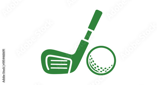 Minimalist Green Golf Club and Ball Icon - Sports Equipment Logo Isolated on White