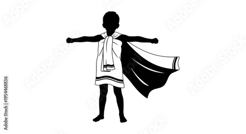 Silhouette of Boy Wearing a Cape Playing as a Superhero