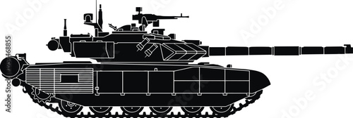 Modern battle tank silhouette military armored vehicle heavy weapon army combat machine illustration isolated on white background defense warfare vector design