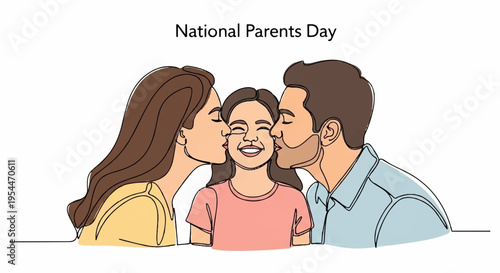 Happy family with little girl celebrating national parents day with love and affection