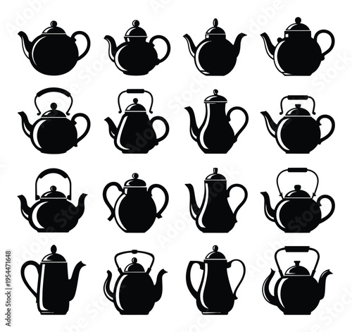 Black Teapot Silhouettes Vector Illustration