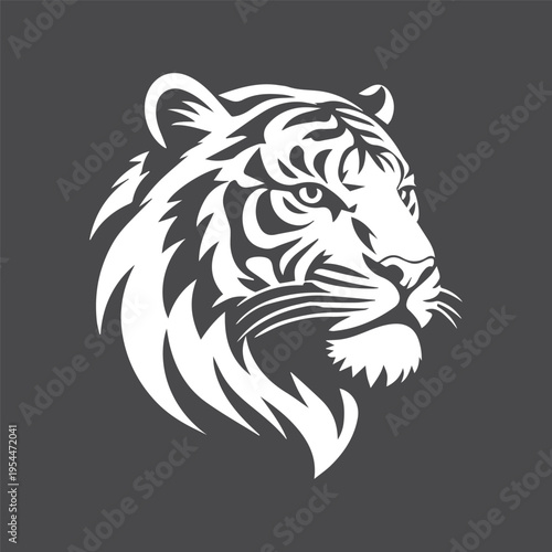 Vector white tiger head illustration on dark background