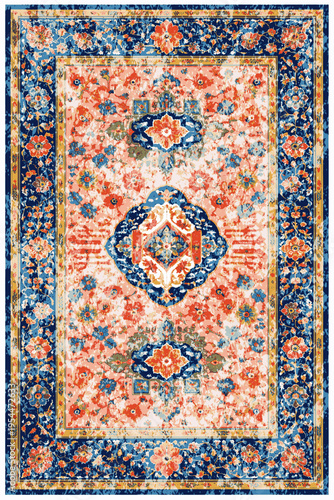 Folk style traditional printed Carpet with trending colors and texture in high resolution
