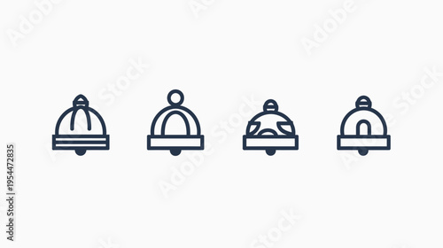 Four bell icons in black line art, showing variations in shape and style, on white