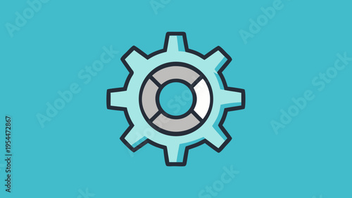 Vector gear icon. Industrial design, automation. Black outlines of mechanical wheels on white. Engine or gearbox parts.